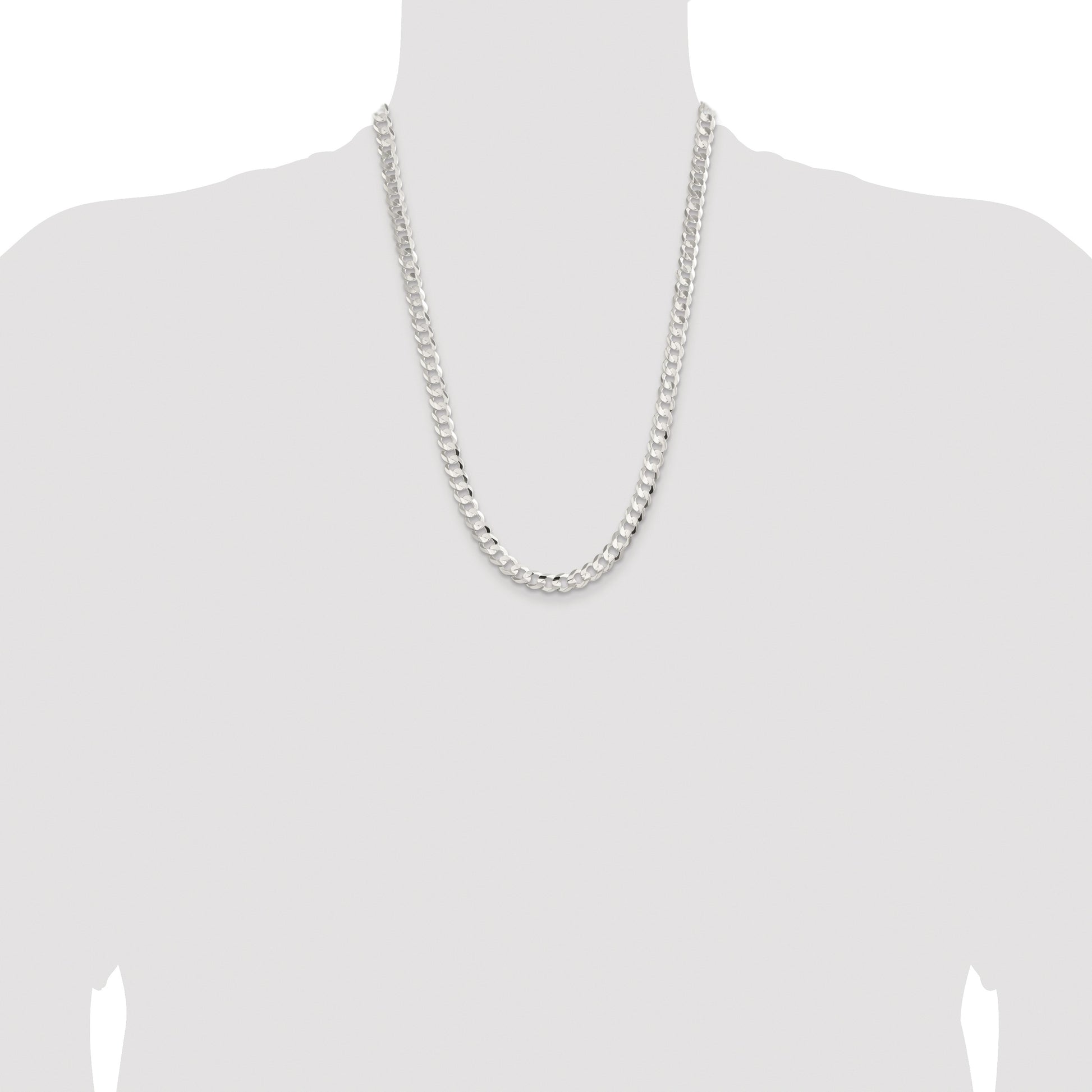 Sterling Silver Rhodium-plated 7.8mm Concave Beveled Curb Chain