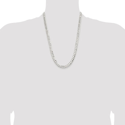 Sterling Silver Rhodium-plated 7.8mm Concave Beveled Curb Chain