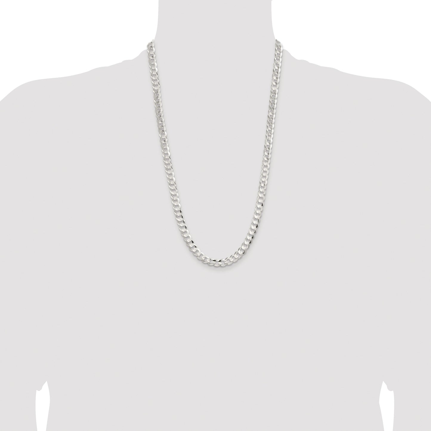 Sterling Silver Rhodium-plated 7.8mm Concave Beveled Curb Chain