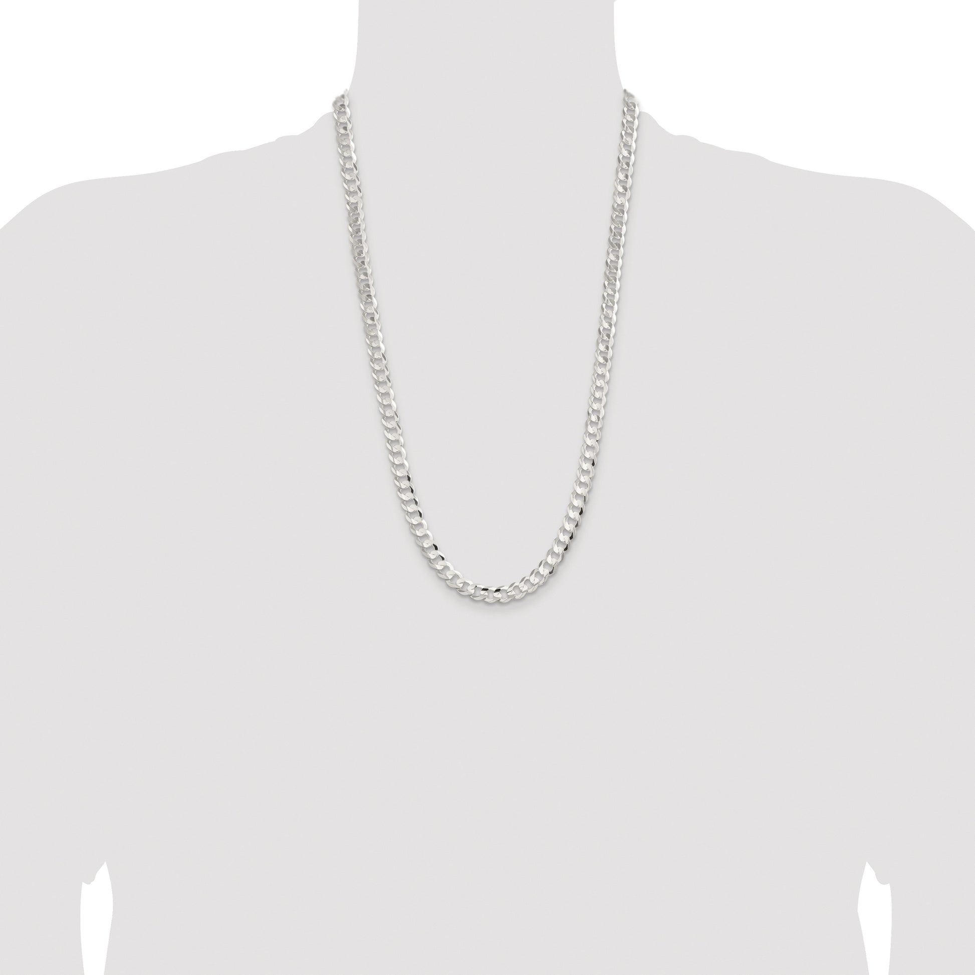 Sterling Silver Rhodium-plated 7.8mm Concave Beveled Curb Chain