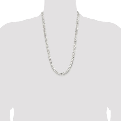 Sterling Silver Rhodium-plated 7.8mm Concave Beveled Curb Chain