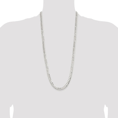 Sterling Silver Rhodium-plated 7.8mm Concave Beveled Curb Chain