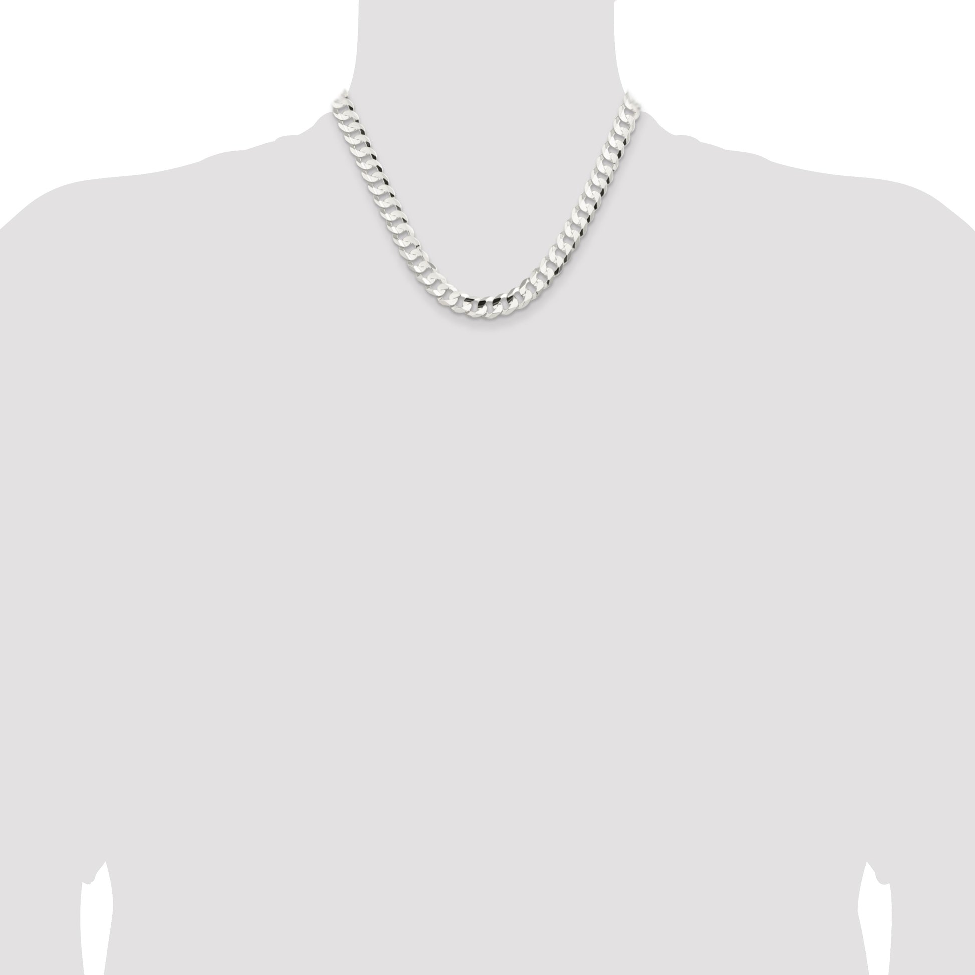 Sterling Silver 9.75mm Concave Beveled Curb Chain