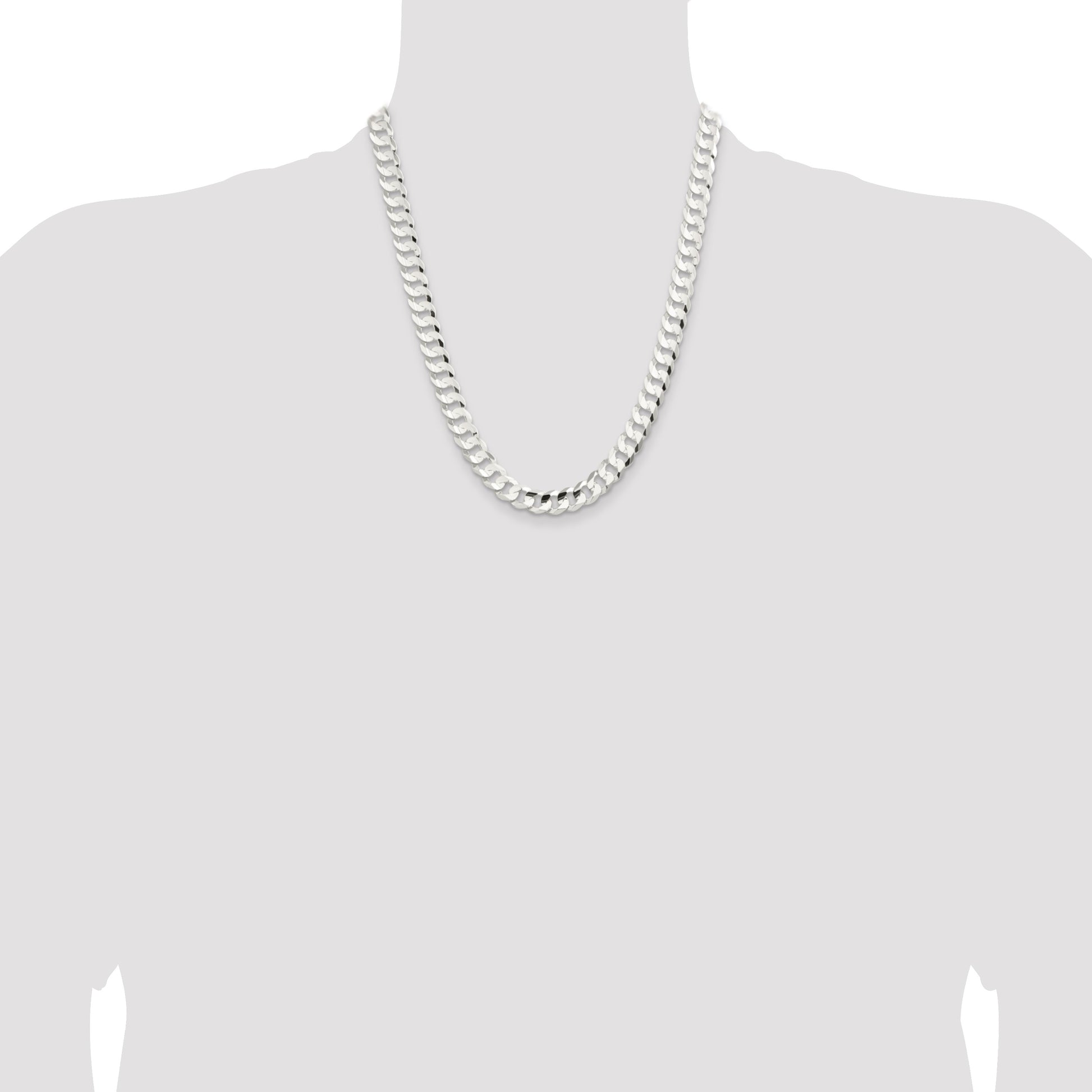 Sterling Silver 9.75mm Concave Beveled Curb Chain