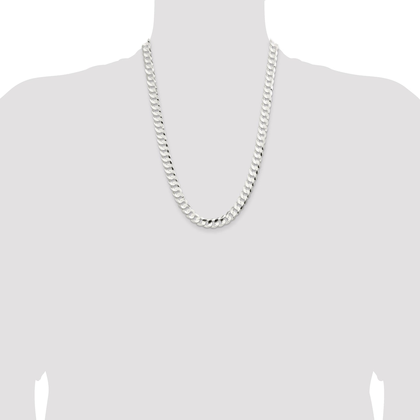 Sterling Silver 9.75mm Concave Beveled Curb Chain