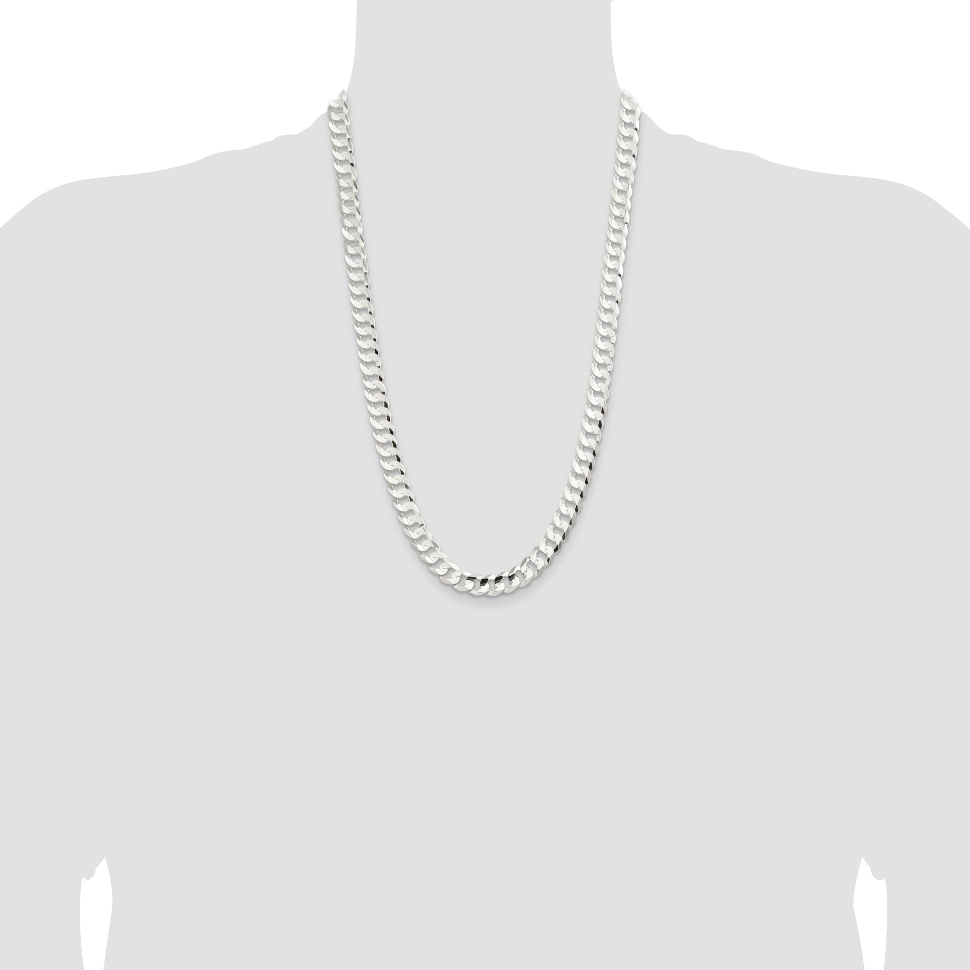 Sterling Silver 9.75mm Concave Beveled Curb Chain