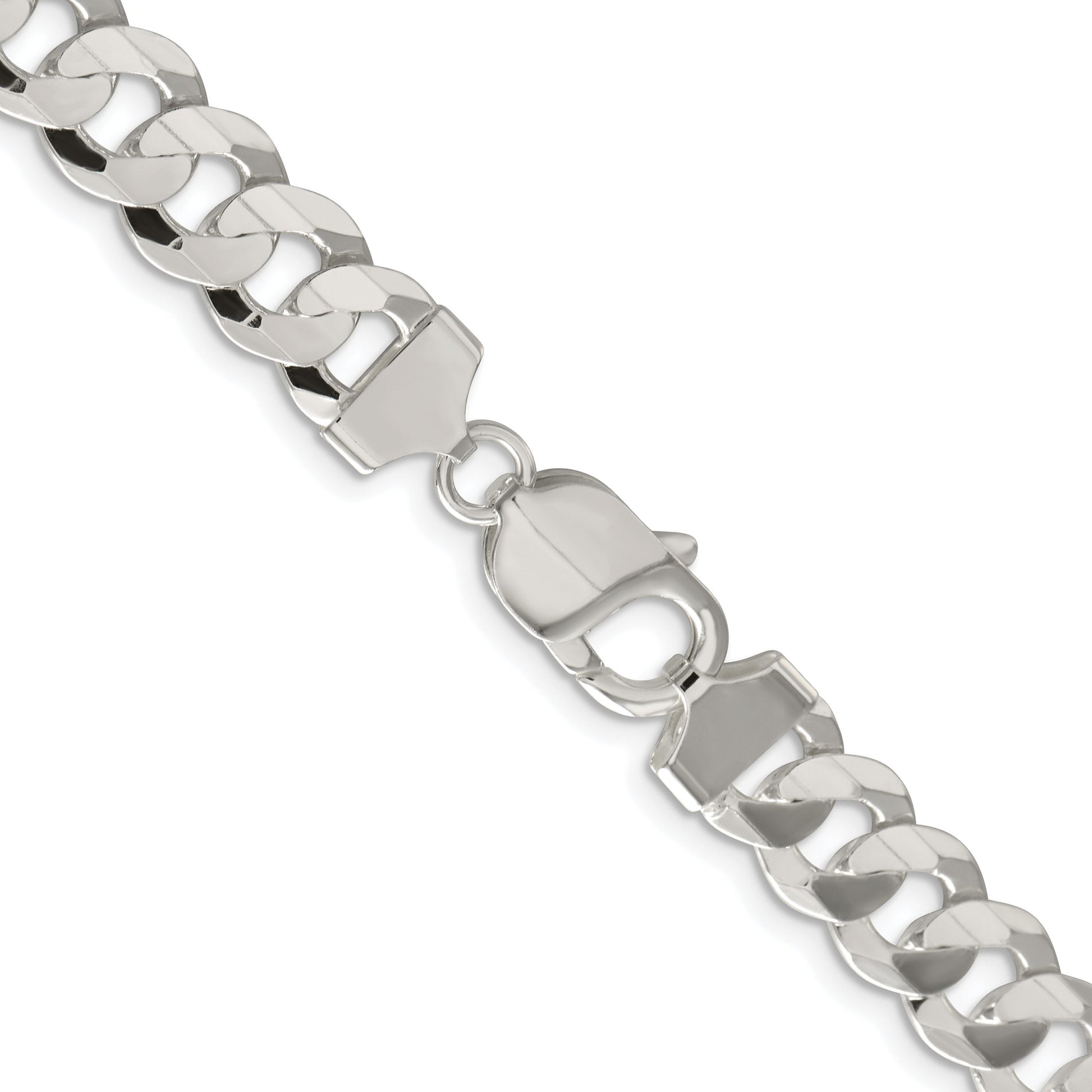 Sterling Silver Rhodium-plated 9.75mm Concave Beveled Curb Chain