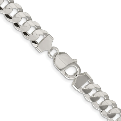 Sterling Silver Rhodium-plated 9.75mm Concave Beveled Curb Chain