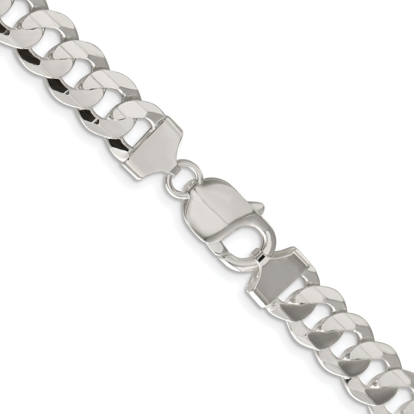 Sterling Silver Rhodium-plated 9.75mm Concave Beveled Curb Chain