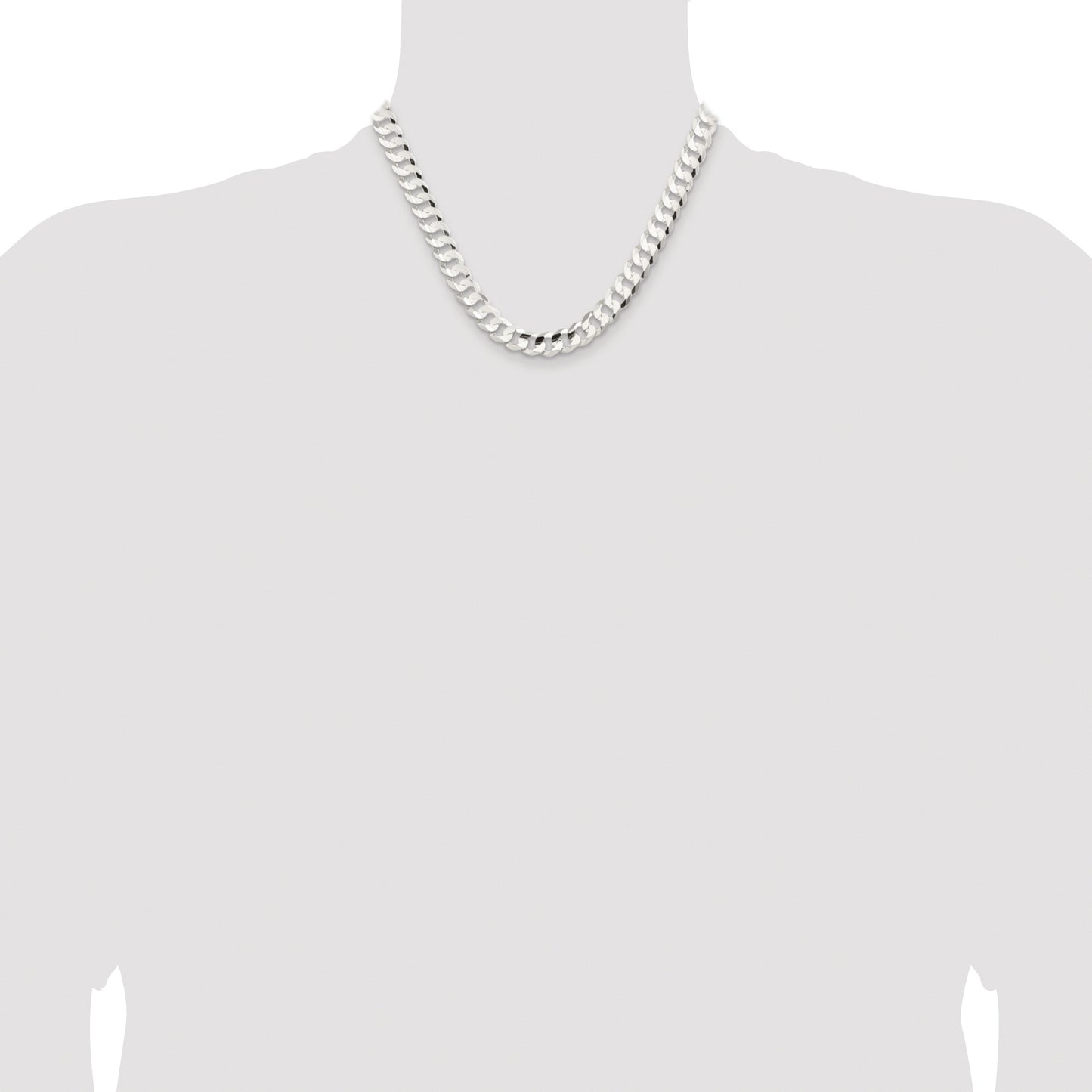 Sterling Silver Rhodium-plated 9.75mm Concave Beveled Curb Chain