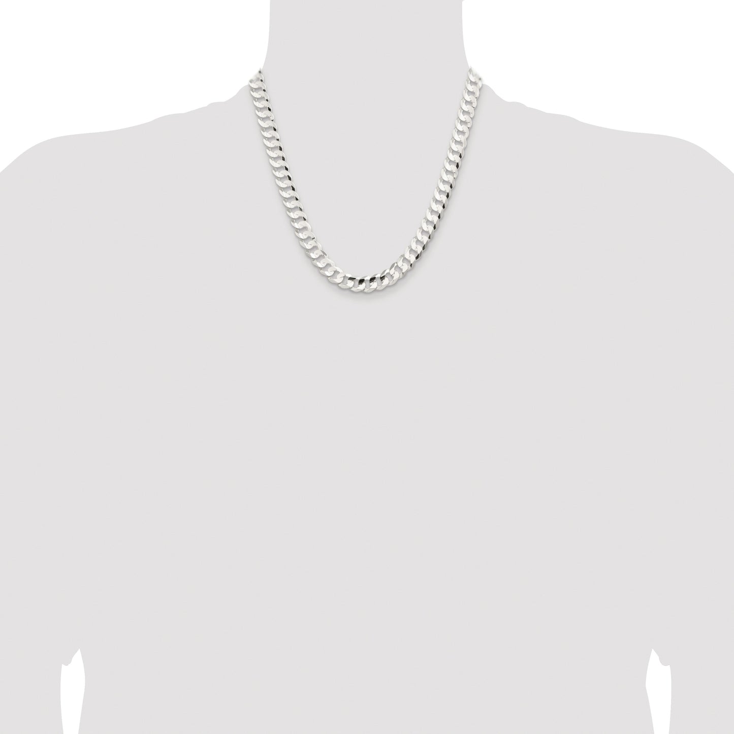 Sterling Silver Rhodium-plated 9.75mm Concave Beveled Curb Chain