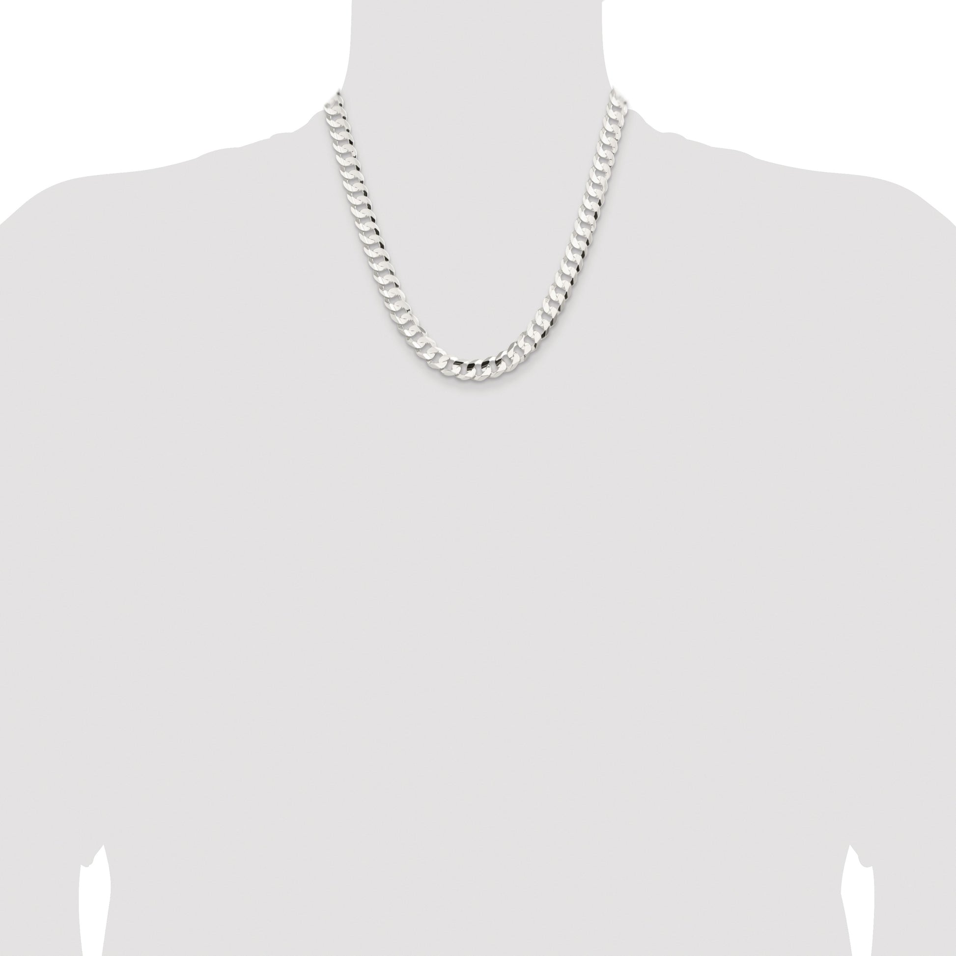 Sterling Silver Rhodium-plated 9.75mm Concave Beveled Curb Chain