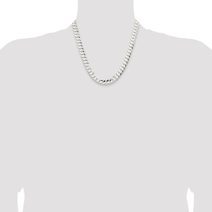 Sterling Silver Rhodium-plated 9.75mm Concave Beveled Curb Chain