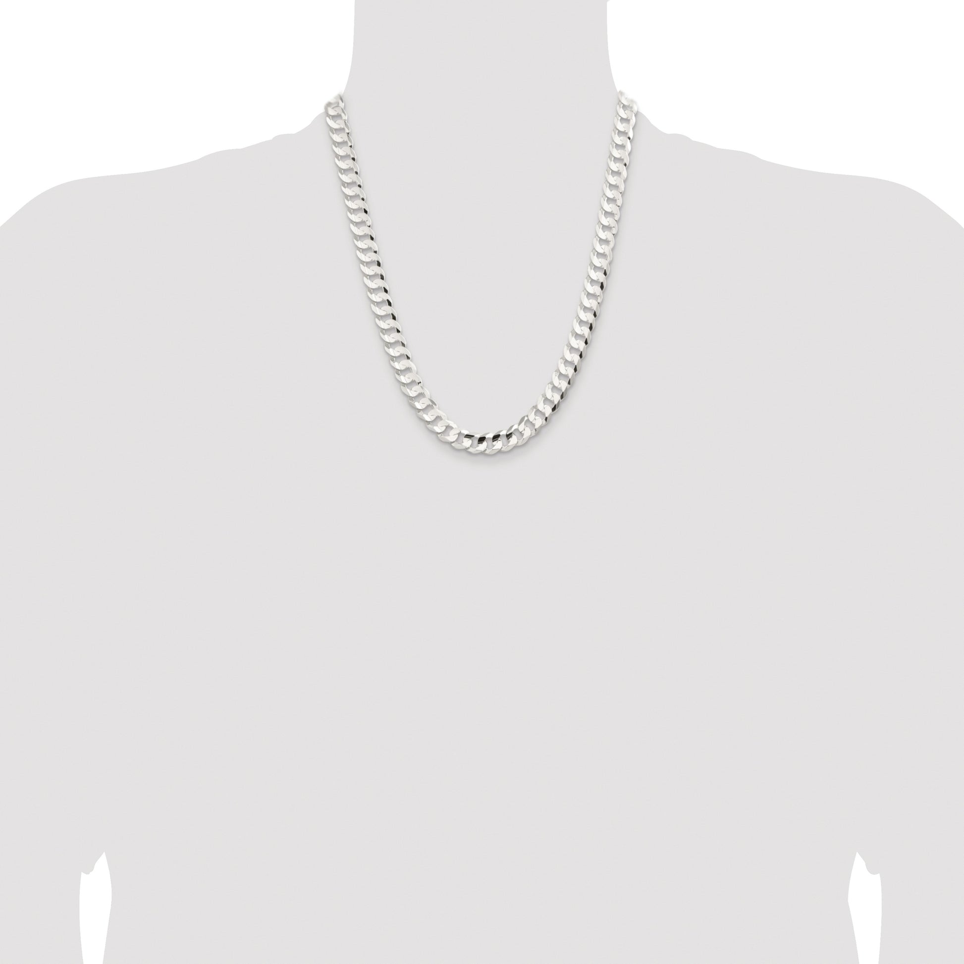 Sterling Silver Rhodium-plated 9.75mm Concave Beveled Curb Chain