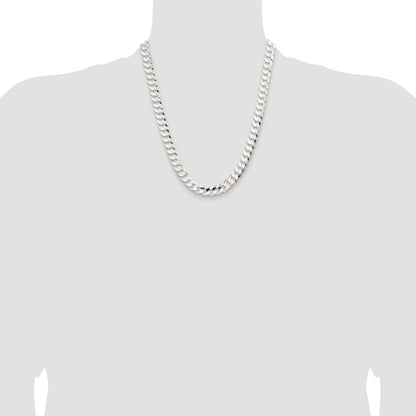 Sterling Silver Rhodium-plated 9.75mm Concave Beveled Curb Chain