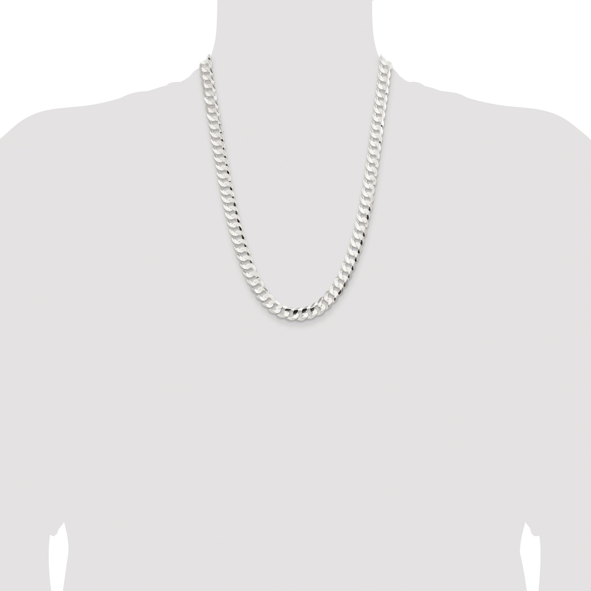 Sterling Silver Rhodium-plated 9.75mm Concave Beveled Curb Chain
