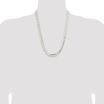 Sterling Silver Rhodium-plated 9.75mm Concave Beveled Curb Chain