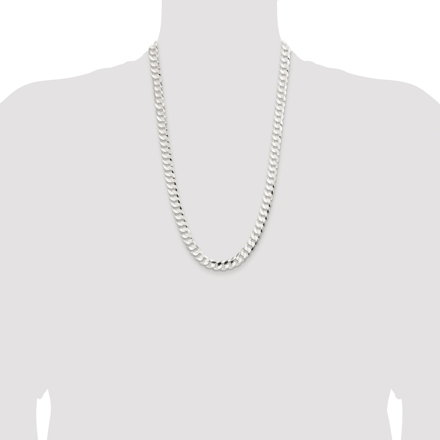 Sterling Silver Rhodium-plated 9.75mm Concave Beveled Curb Chain