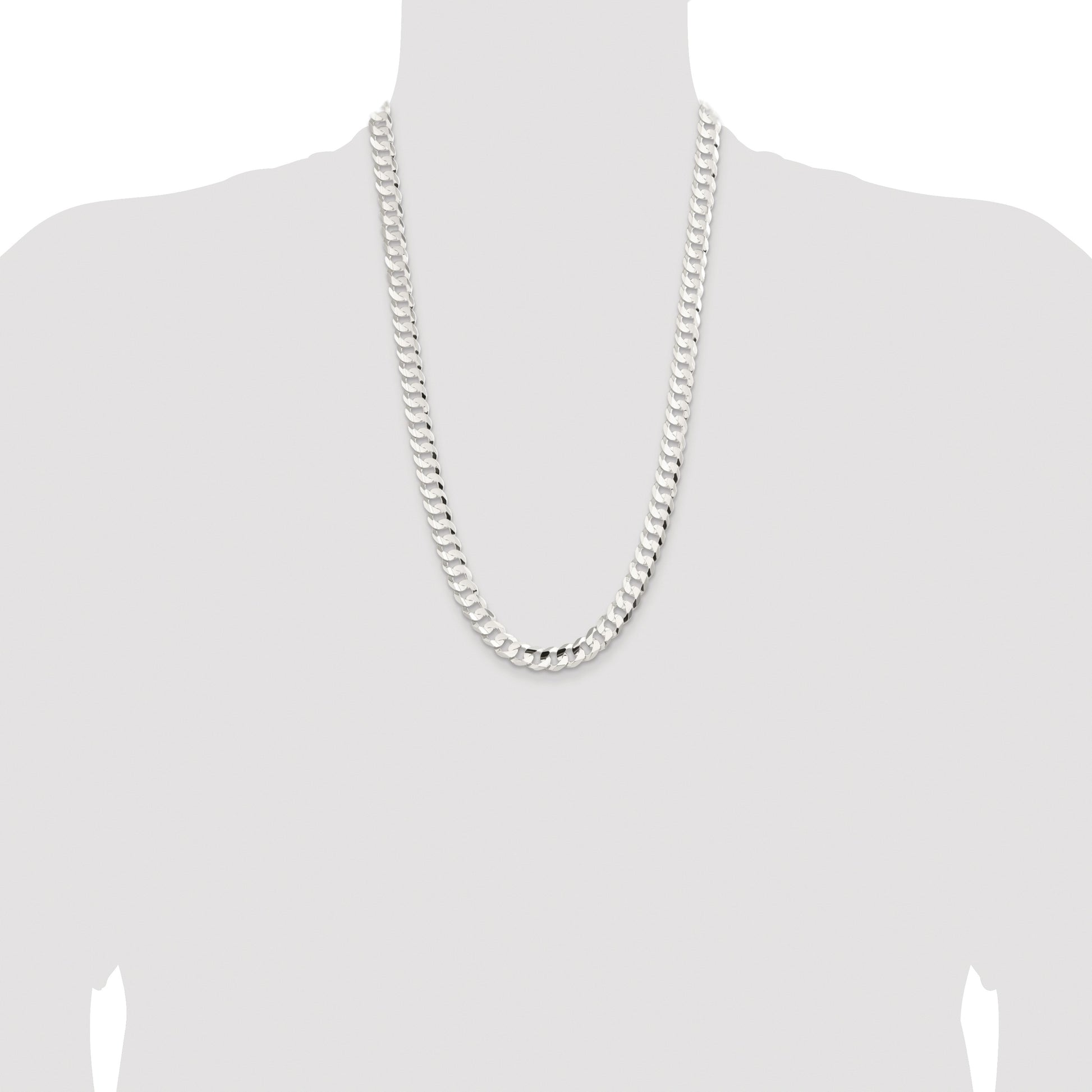 Sterling Silver Rhodium-plated 9.75mm Concave Beveled Curb Chain