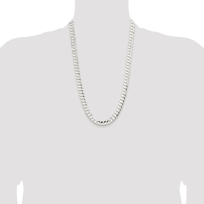 Sterling Silver Rhodium-plated 9.75mm Concave Beveled Curb Chain