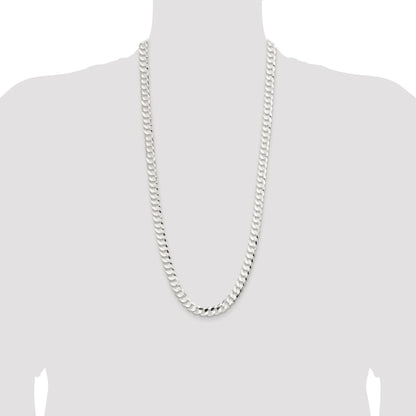 Sterling Silver Rhodium-plated 9.75mm Concave Beveled Curb Chain