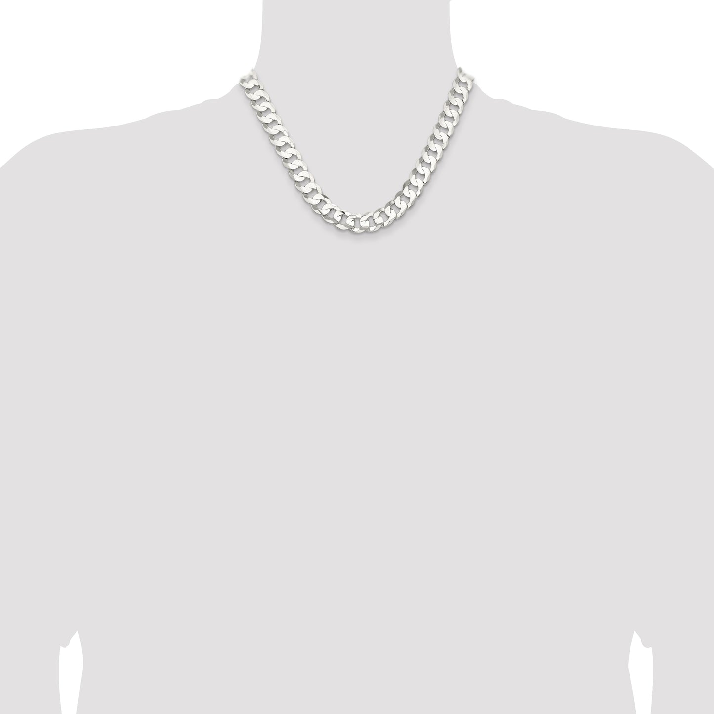 Sterling Silver 11.9mm Concave Beveled Curb Chain