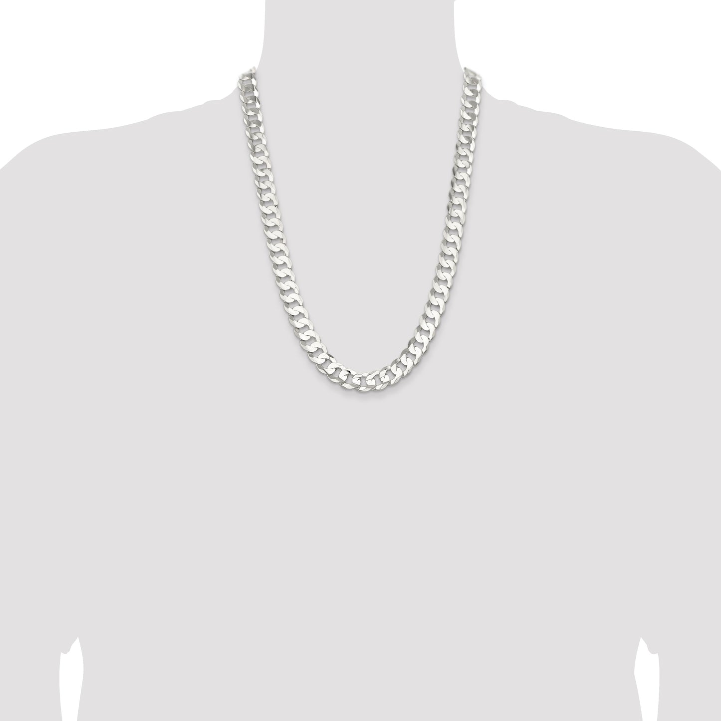 Sterling Silver 11.9mm Concave Beveled Curb Chain