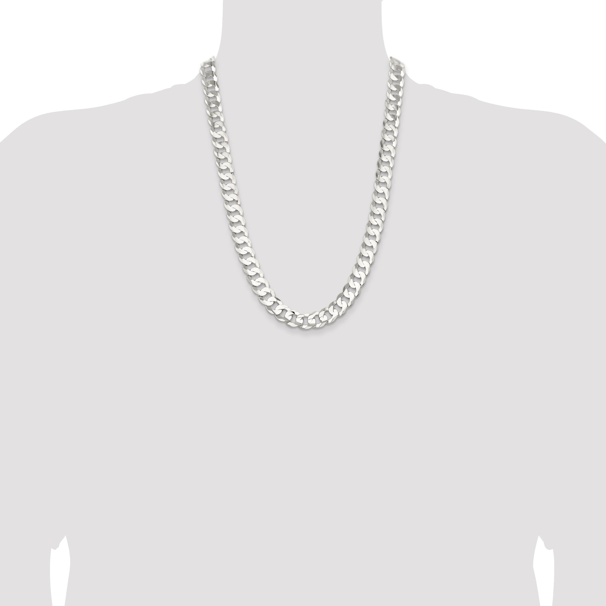 Sterling Silver 11.9mm Concave Beveled Curb Chain