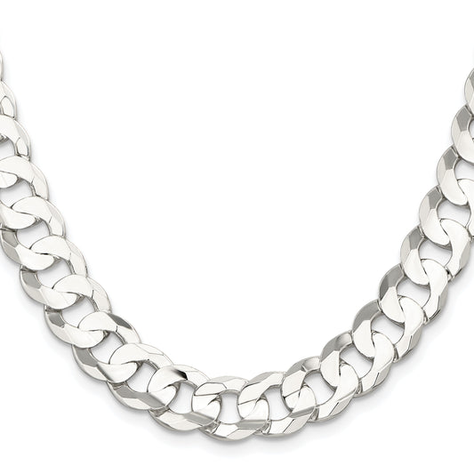 Sterling Silver Rhodium-plated 11.9mm Concave Beveled Curb Chain