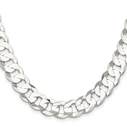 Sterling Silver Rhodium-plated 11.9mm Concave Beveled Curb Chain