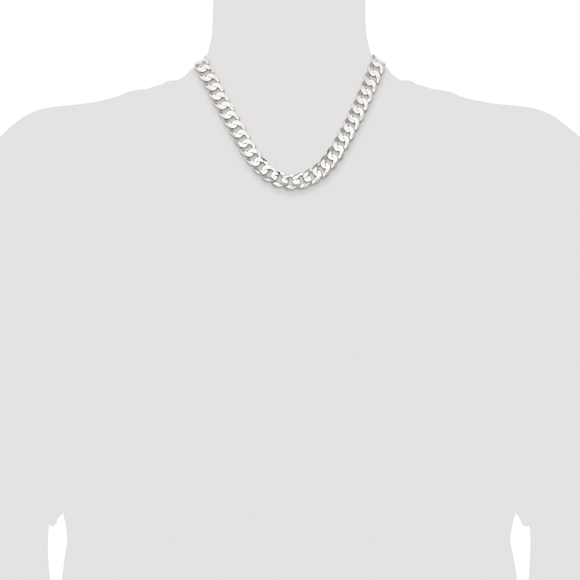 Sterling Silver Rhodium-plated 11.9mm Concave Beveled Curb Chain
