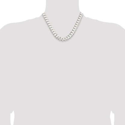 Sterling Silver Rhodium-plated 11.9mm Concave Beveled Curb Chain