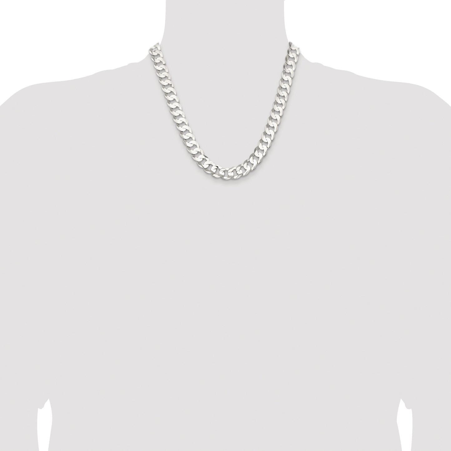 Sterling Silver Rhodium-plated 11.9mm Concave Beveled Curb Chain