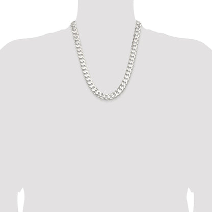 Sterling Silver Rhodium-plated 11.9mm Concave Beveled Curb Chain