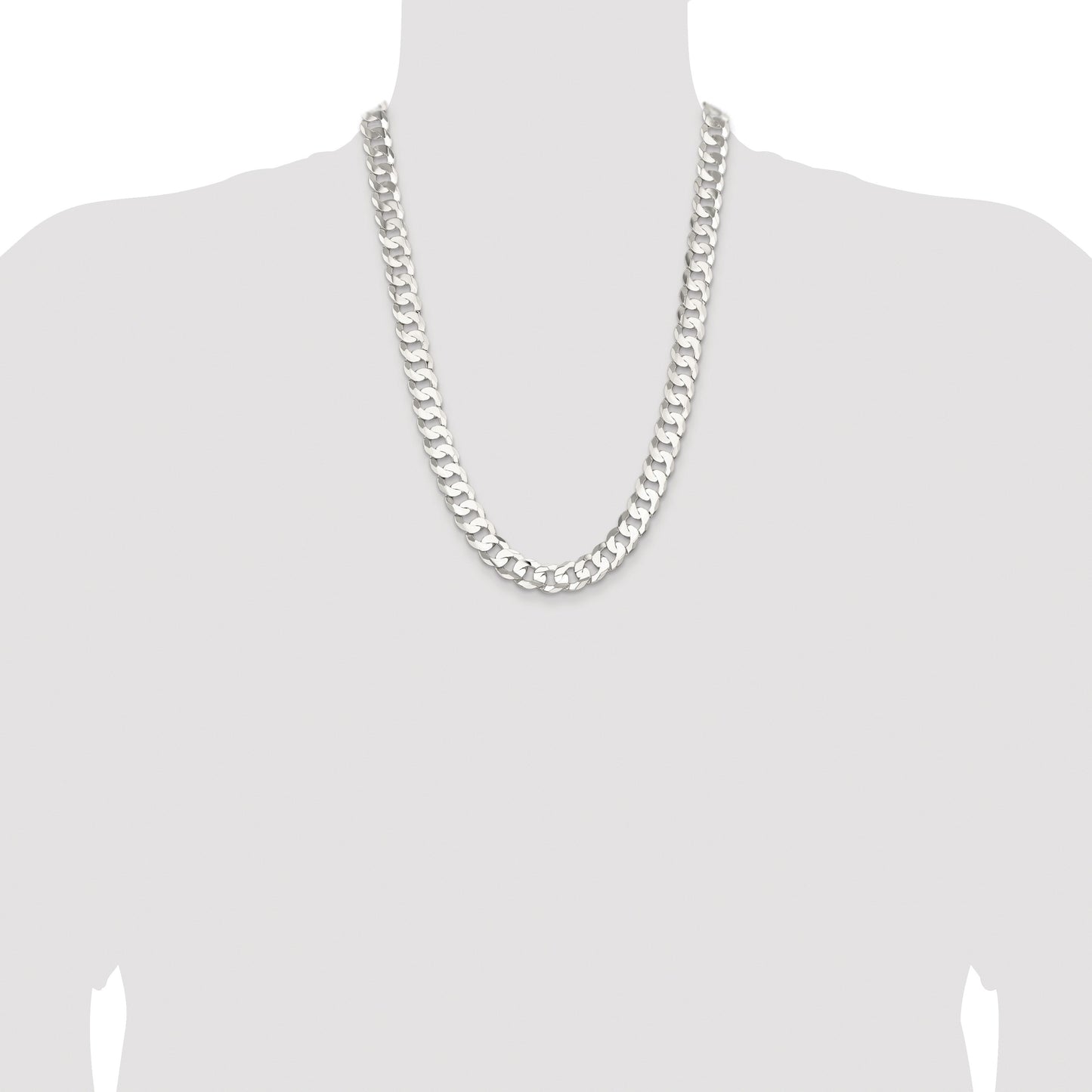 Sterling Silver Rhodium-plated 11.9mm Concave Beveled Curb Chain