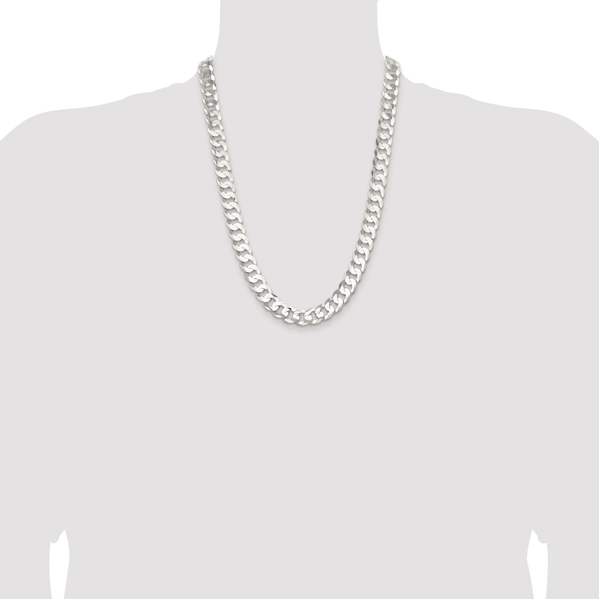 Sterling Silver Rhodium-plated 11.9mm Concave Beveled Curb Chain