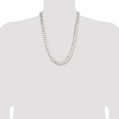Sterling Silver Rhodium-plated 11.9mm Concave Beveled Curb Chain