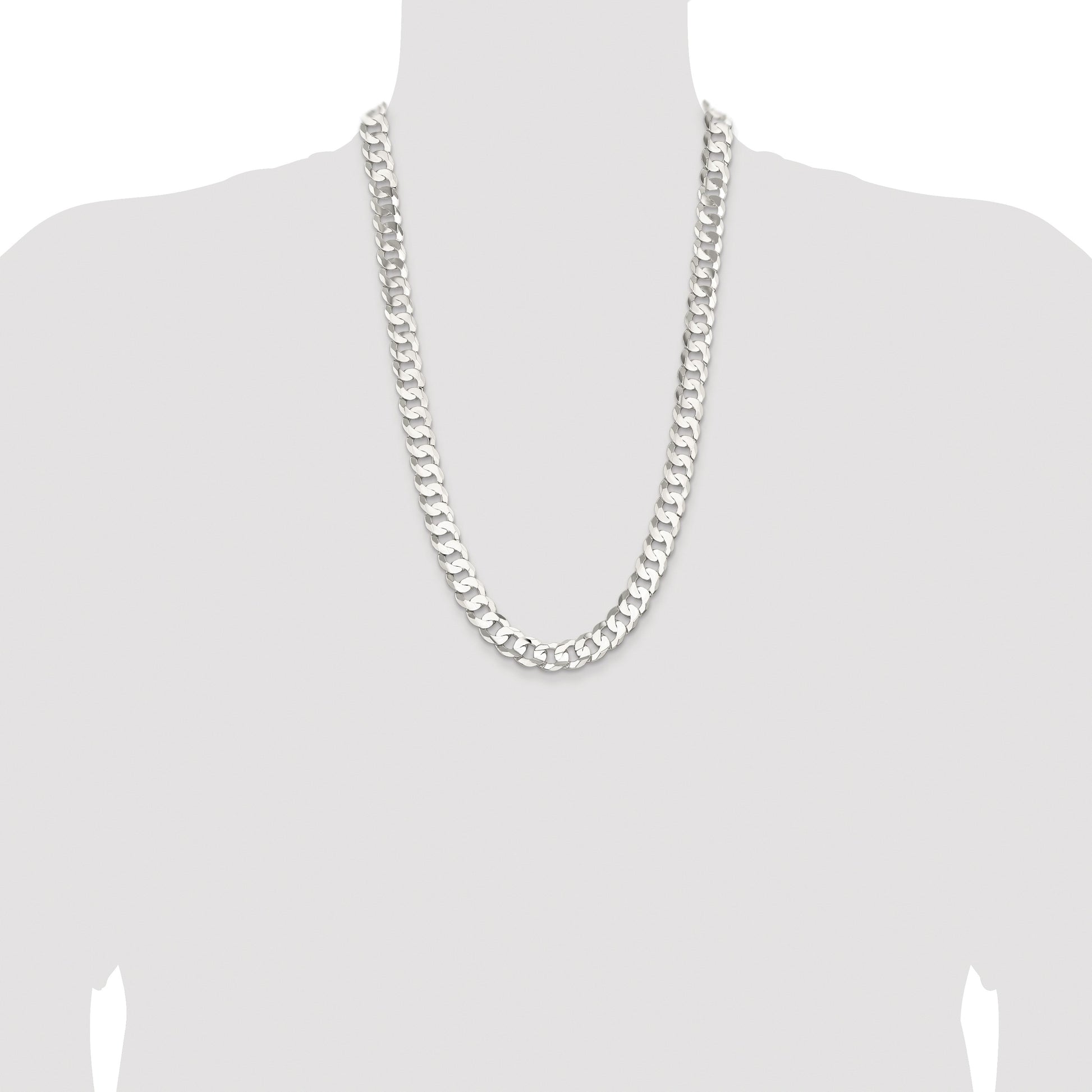 Sterling Silver Rhodium-plated 11.9mm Concave Beveled Curb Chain