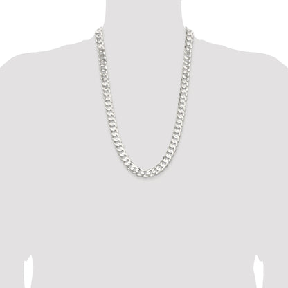 Sterling Silver Rhodium-plated 11.9mm Concave Beveled Curb Chain