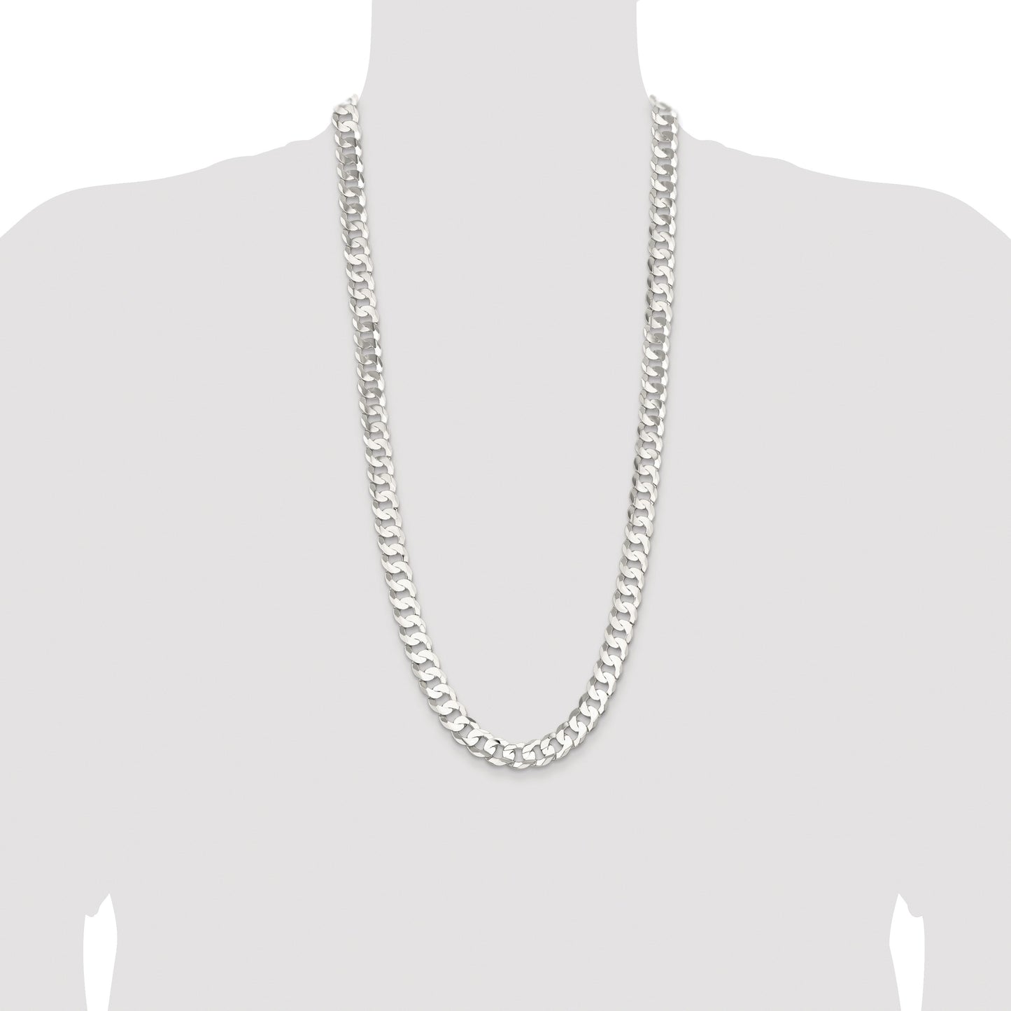 Sterling Silver Rhodium-plated 11.9mm Concave Beveled Curb Chain