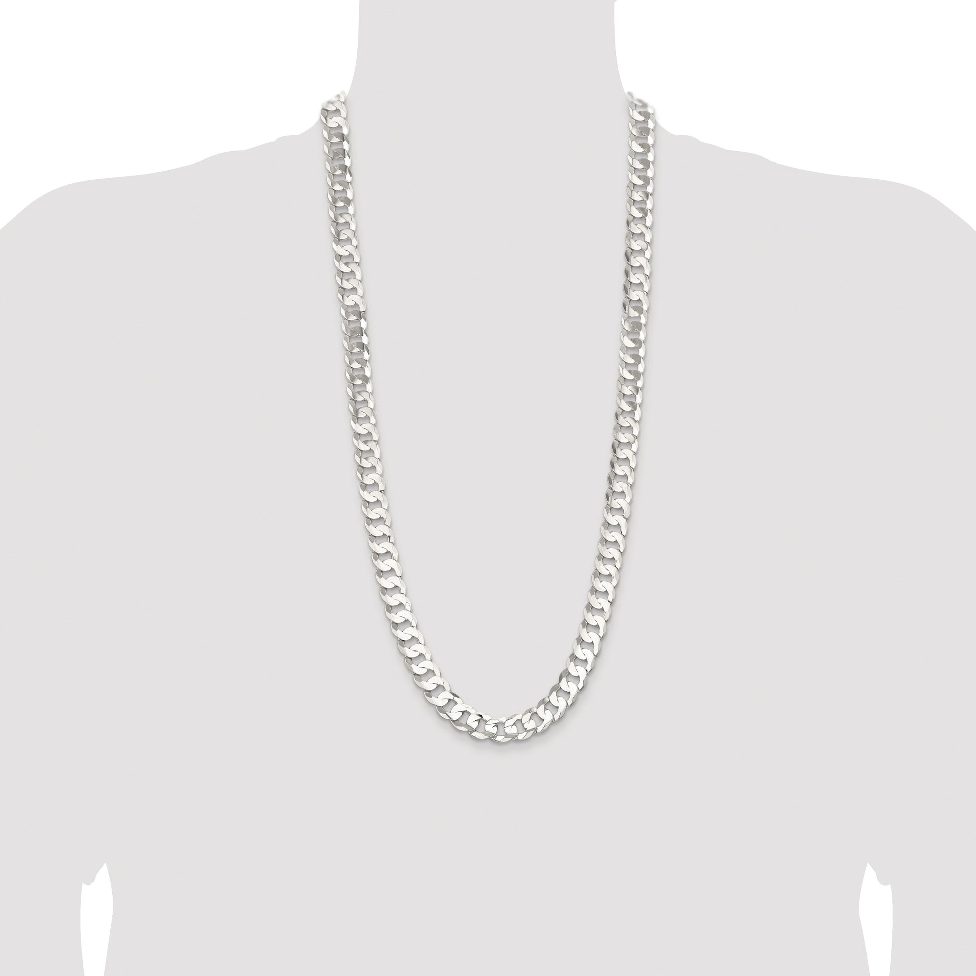 Sterling Silver Rhodium-plated 11.9mm Concave Beveled Curb Chain