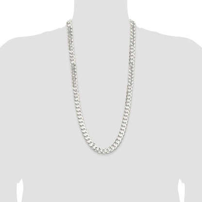 Sterling Silver Rhodium-plated 11.9mm Concave Beveled Curb Chain