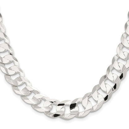 Sterling Silver 14.0mm Concave Beveled Curb Chain