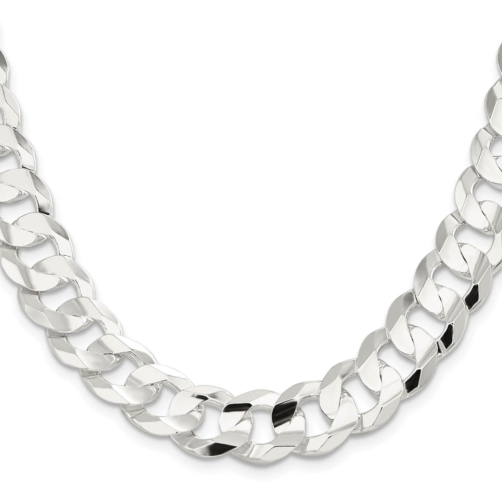 Sterling Silver 14.0mm Concave Beveled Curb Chain