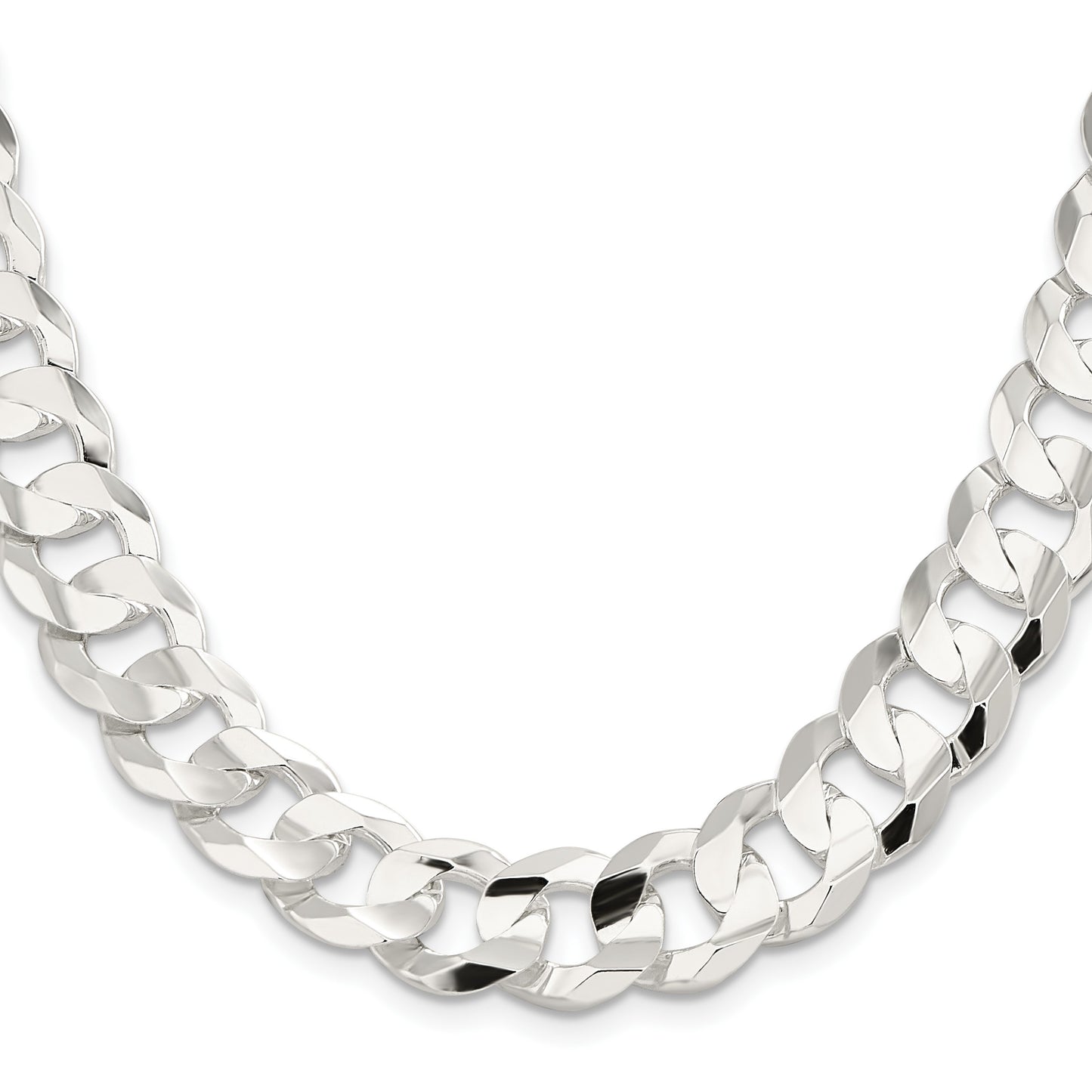 Sterling Silver 14.0mm Concave Beveled Curb Chain
