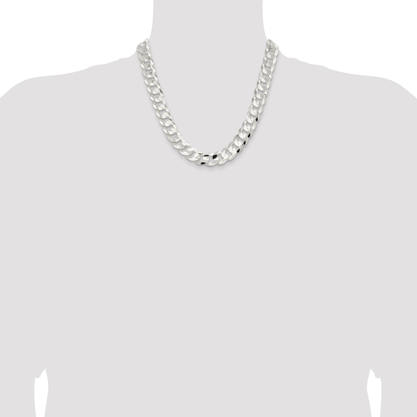 Sterling Silver 14.0mm Concave Beveled Curb Chain