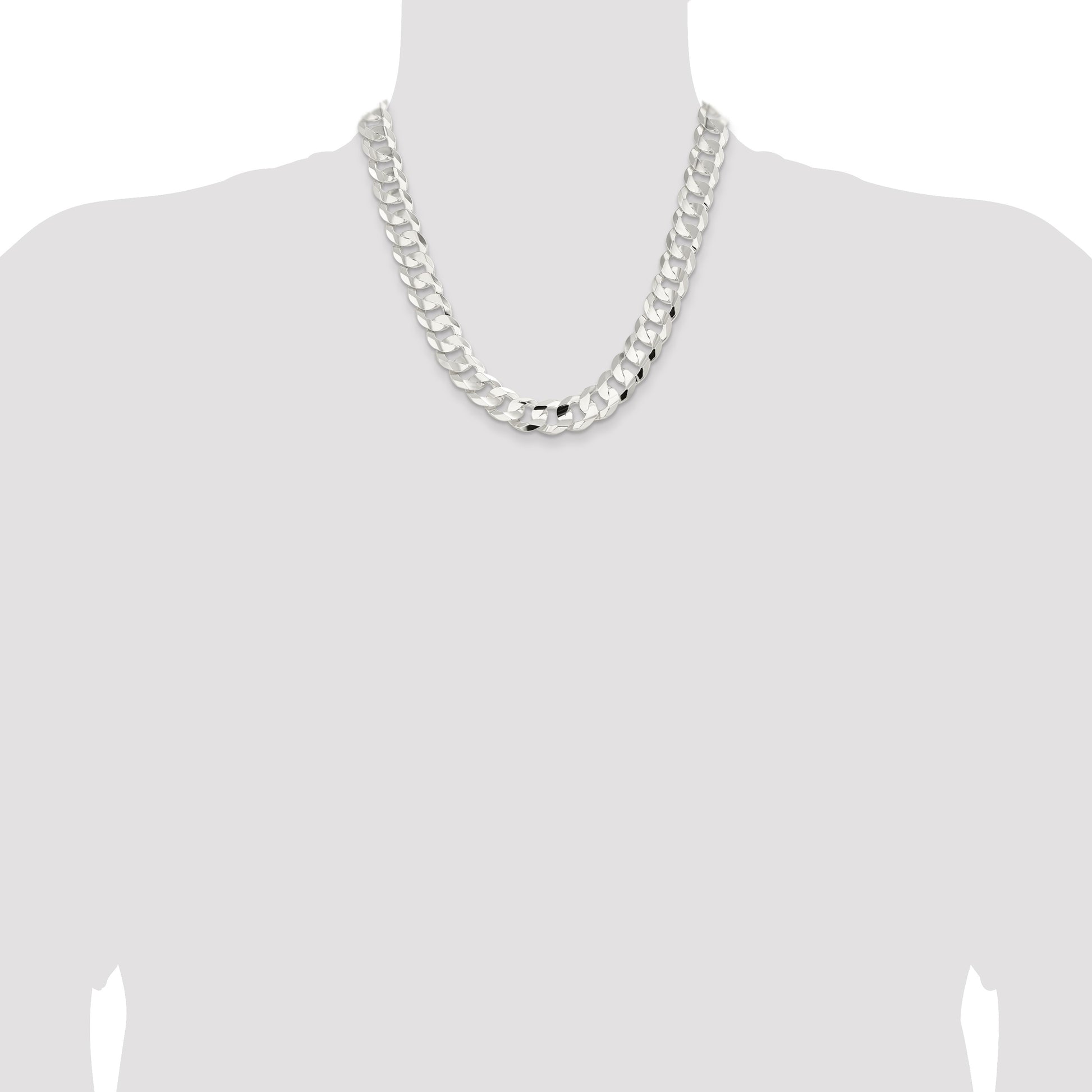 Sterling Silver 14.0mm Concave Beveled Curb Chain