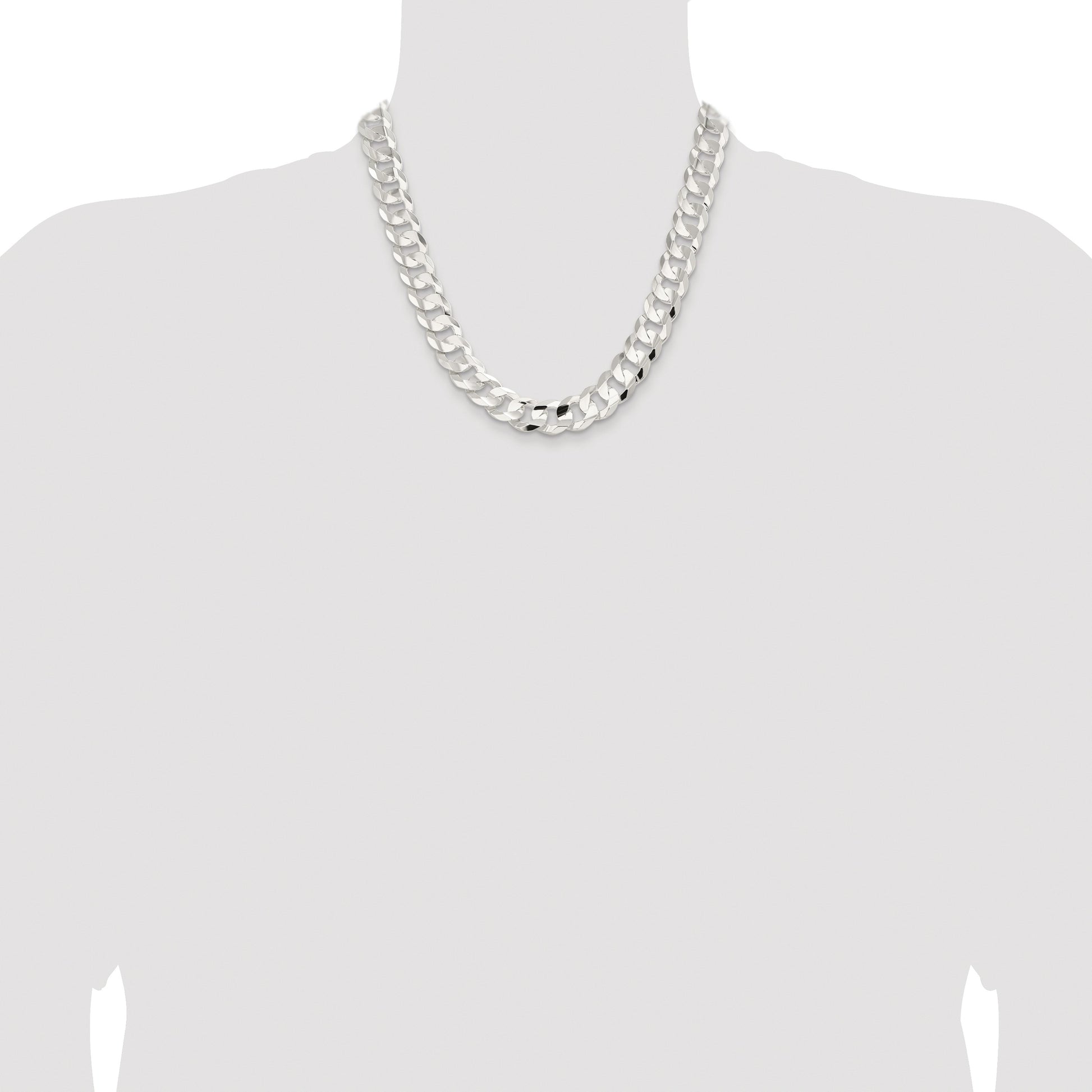 Sterling Silver Rhodium-plated 14.0mm Concave Beveled Curb Chain