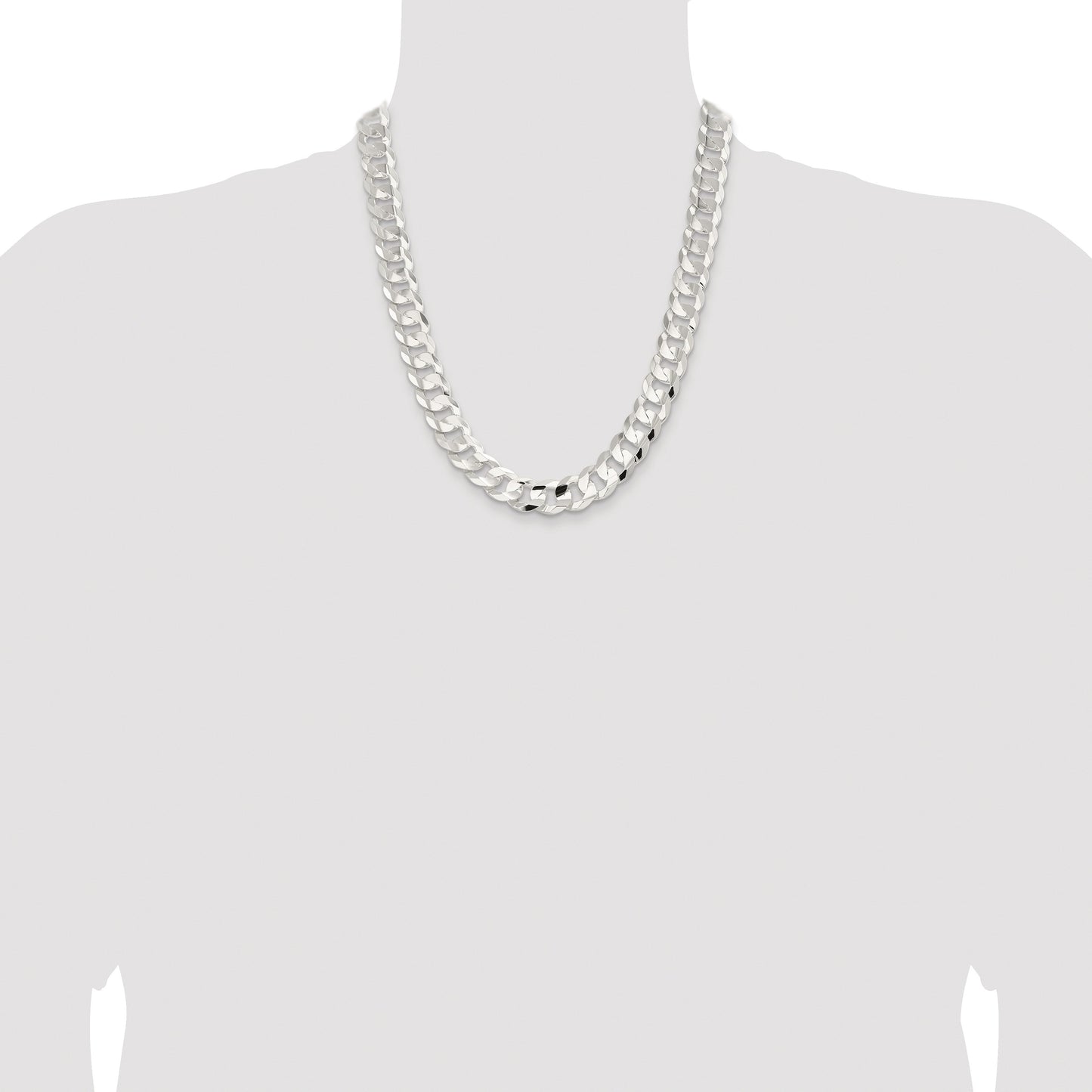 Sterling Silver Rhodium-plated 14.0mm Concave Beveled Curb Chain