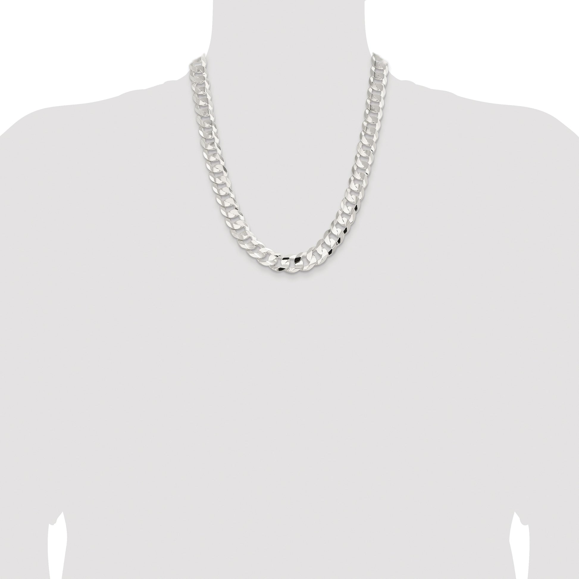 Sterling Silver Rhodium-plated 14.0mm Concave Beveled Curb Chain